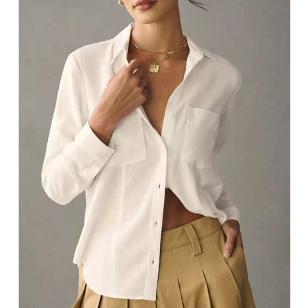 Cloth & Stone Button Up Shirt White Long Sleeve Collared Blouse Women's XS